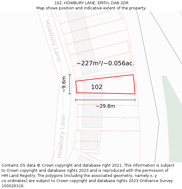 102, HOWBURY LANE, ERITH, DA8 2DR: Plot and title map