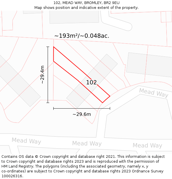 102, MEAD WAY, BROMLEY, BR2 9EU: Plot and title map