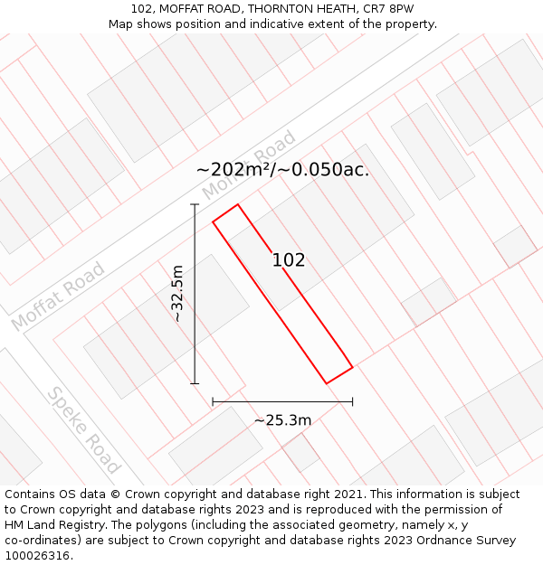 102, MOFFAT ROAD, THORNTON HEATH, CR7 8PW: Plot and title map