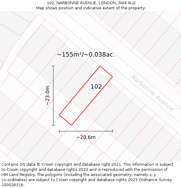 102, NARBONNE AVENUE, LONDON, SW4 9LG: Plot and title map