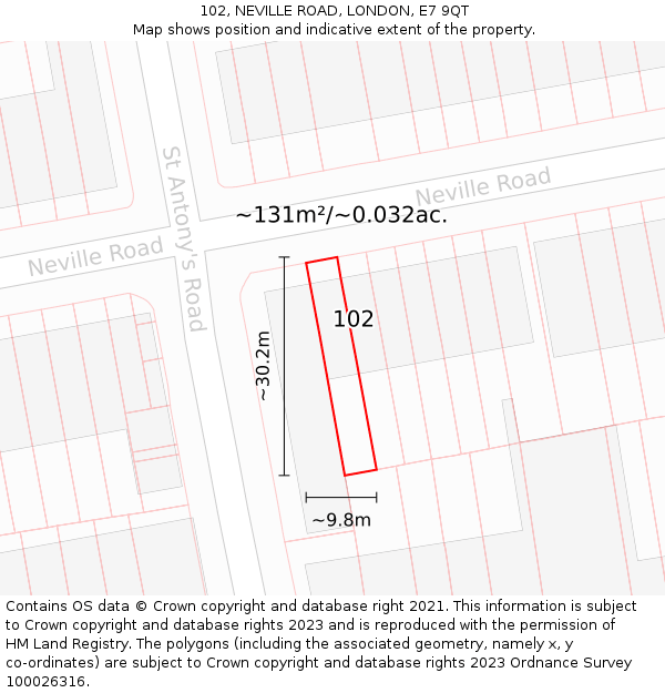 102, NEVILLE ROAD, LONDON, E7 9QT: Plot and title map