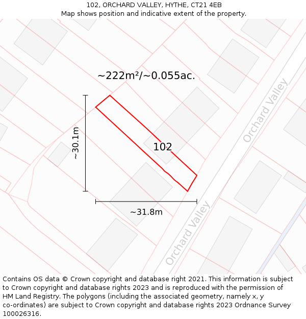 102, ORCHARD VALLEY, HYTHE, CT21 4EB: Plot and title map