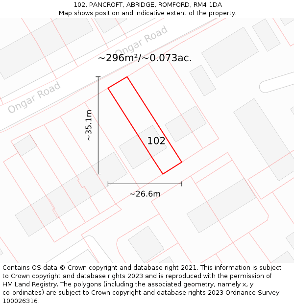 102, PANCROFT, ABRIDGE, ROMFORD, RM4 1DA: Plot and title map