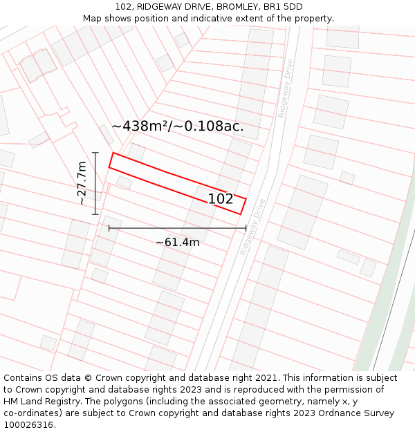 102, RIDGEWAY DRIVE, BROMLEY, BR1 5DD: Plot and title map