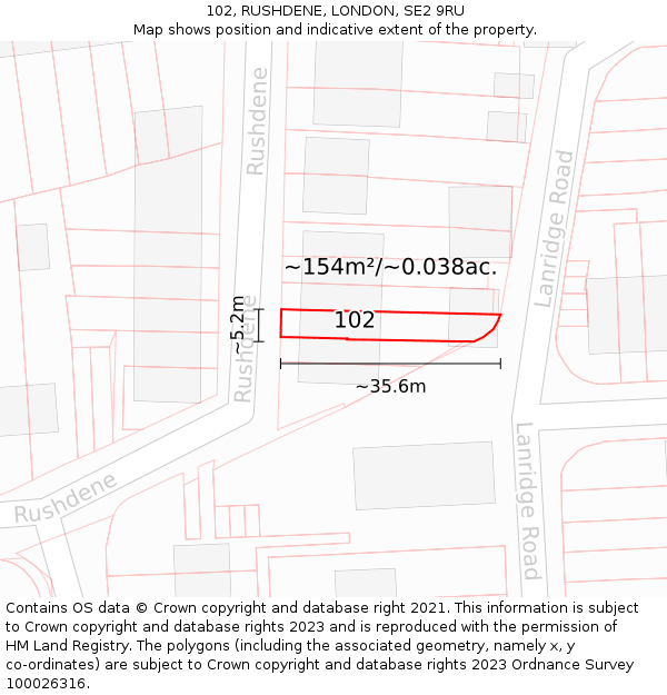 102, RUSHDENE, LONDON, SE2 9RU: Plot and title map
