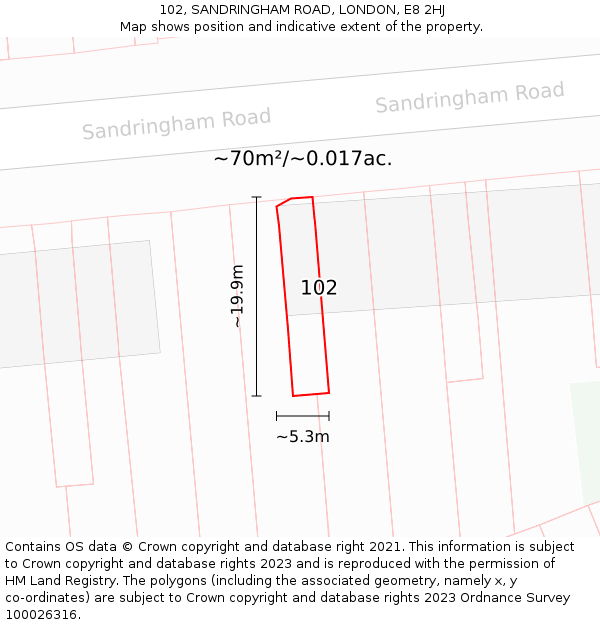 102, SANDRINGHAM ROAD, LONDON, E8 2HJ: Plot and title map