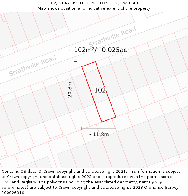 102, STRATHVILLE ROAD, LONDON, SW18 4RE: Plot and title map