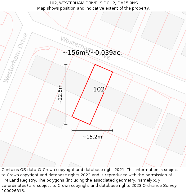 102, WESTERHAM DRIVE, SIDCUP, DA15 9NS: Plot and title map