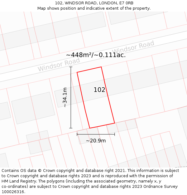 102, WINDSOR ROAD, LONDON, E7 0RB: Plot and title map