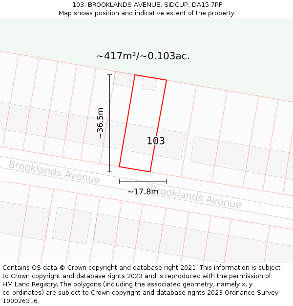 103, BROOKLANDS AVENUE, SIDCUP, DA15 7PF: Plot and title map