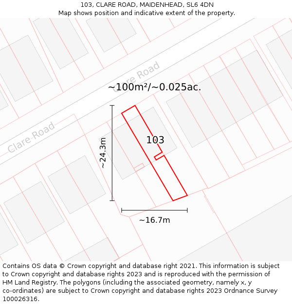 103, CLARE ROAD, MAIDENHEAD, SL6 4DN: Plot and title map