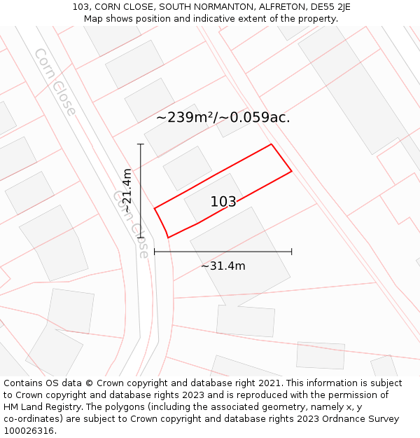 103, CORN CLOSE, SOUTH NORMANTON, ALFRETON, DE55 2JE: Plot and title map