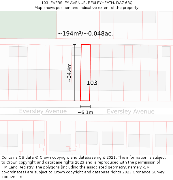 103, EVERSLEY AVENUE, BEXLEYHEATH, DA7 6RQ: Plot and title map
