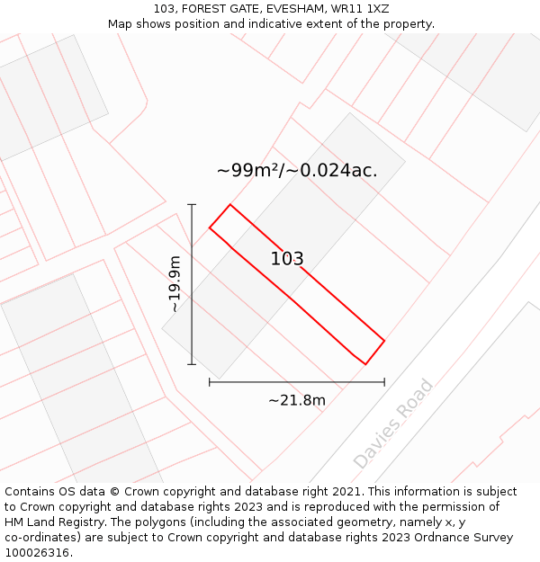 103, FOREST GATE, EVESHAM, WR11 1XZ: Plot and title map