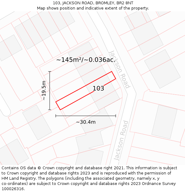 103, JACKSON ROAD, BROMLEY, BR2 8NT: Plot and title map