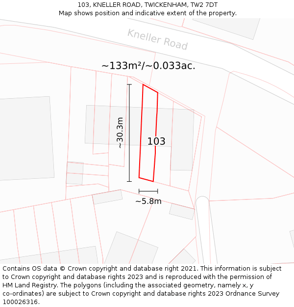 103, KNELLER ROAD, TWICKENHAM, TW2 7DT: Plot and title map