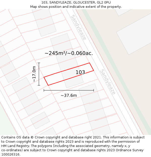 103, SANDYLEAZE, GLOUCESTER, GL2 0PU: Plot and title map