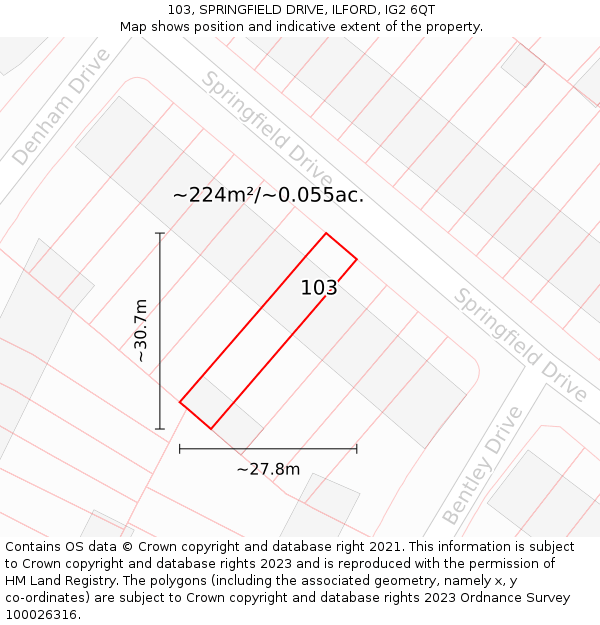 103, SPRINGFIELD DRIVE, ILFORD, IG2 6QT: Plot and title map