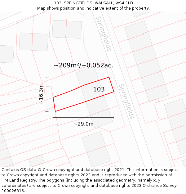 103, SPRINGFIELDS, WALSALL, WS4 1LB: Plot and title map