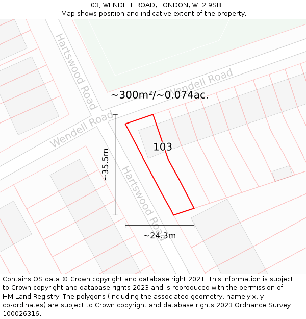 103, WENDELL ROAD, LONDON, W12 9SB: Plot and title map