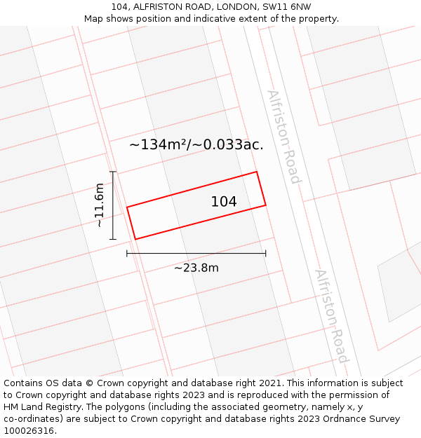 104, ALFRISTON ROAD, LONDON, SW11 6NW: Plot and title map
