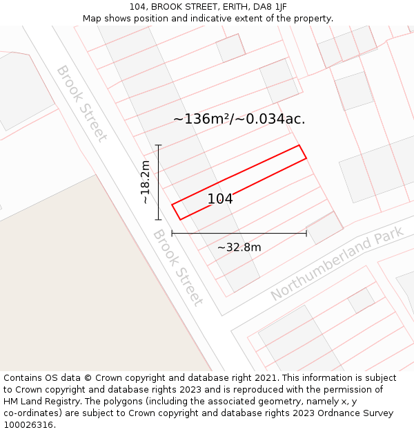 104, BROOK STREET, ERITH, DA8 1JF: Plot and title map