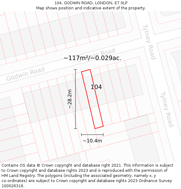 104, GODWIN ROAD, LONDON, E7 0LP: Plot and title map