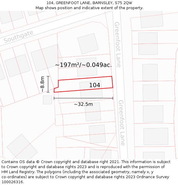 104, GREENFOOT LANE, BARNSLEY, S75 2QW: Plot and title map