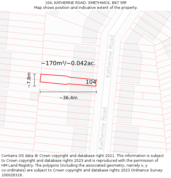 104, KATHERINE ROAD, SMETHWICK, B67 5RF: Plot and title map