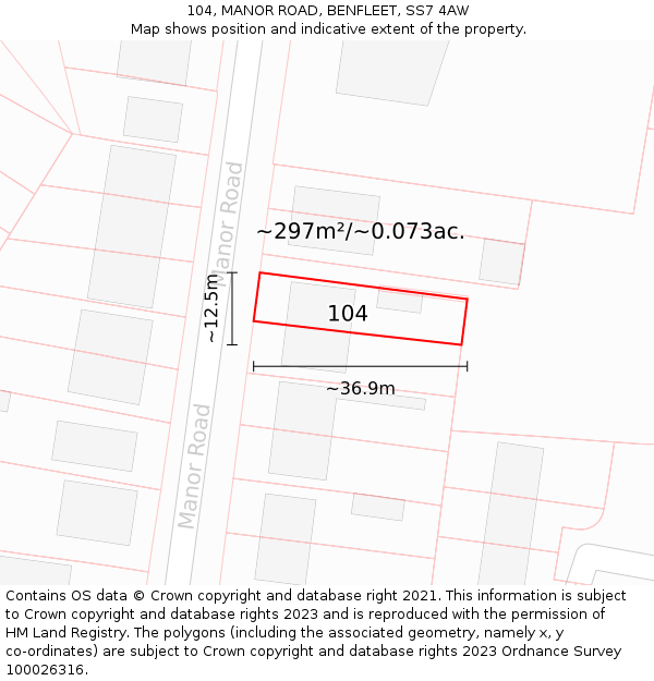 104, MANOR ROAD, BENFLEET, SS7 4AW: Plot and title map