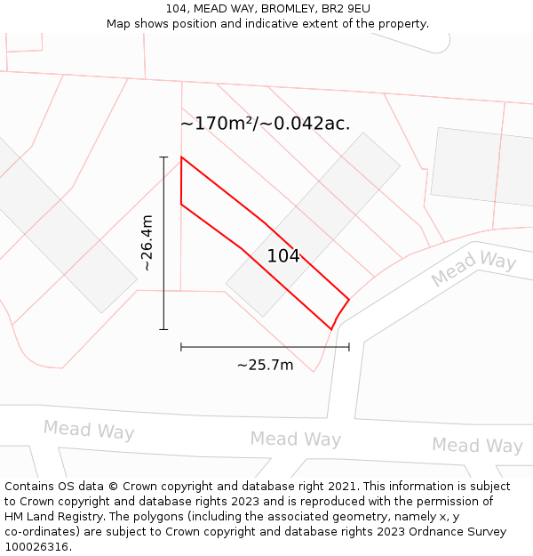 104, MEAD WAY, BROMLEY, BR2 9EU: Plot and title map