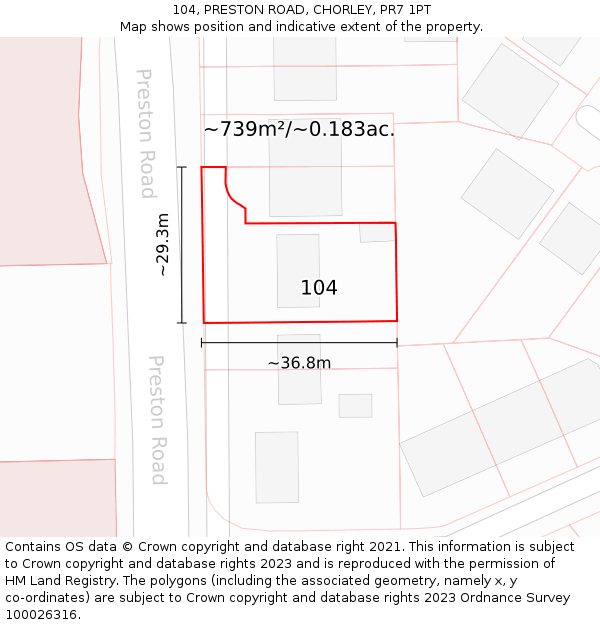 104, PRESTON ROAD, CHORLEY, PR7 1PT: Plot and title map