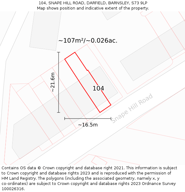 104, SNAPE HILL ROAD, DARFIELD, BARNSLEY, S73 9LP: Plot and title map