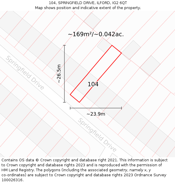 104, SPRINGFIELD DRIVE, ILFORD, IG2 6QT: Plot and title map