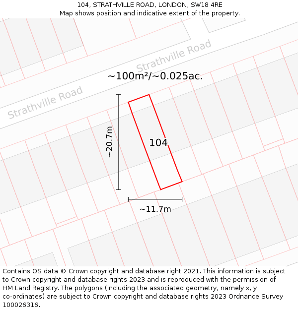 104, STRATHVILLE ROAD, LONDON, SW18 4RE: Plot and title map
