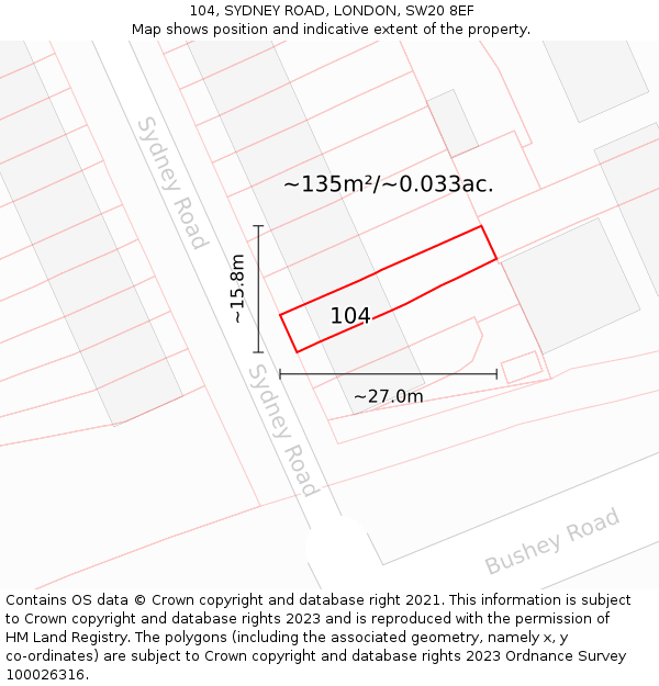 104, SYDNEY ROAD, LONDON, SW20 8EF: Plot and title map