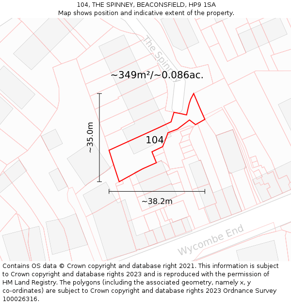 104, THE SPINNEY, BEACONSFIELD, HP9 1SA: Plot and title map