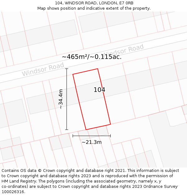 104, WINDSOR ROAD, LONDON, E7 0RB: Plot and title map