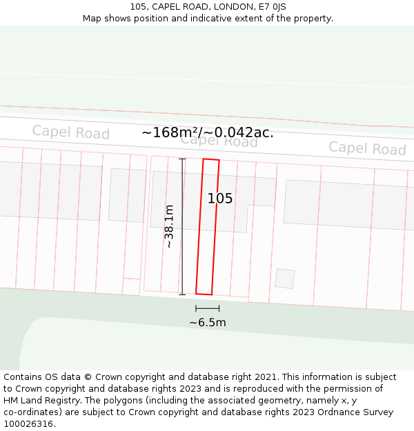 105, CAPEL ROAD, LONDON, E7 0JS: Plot and title map