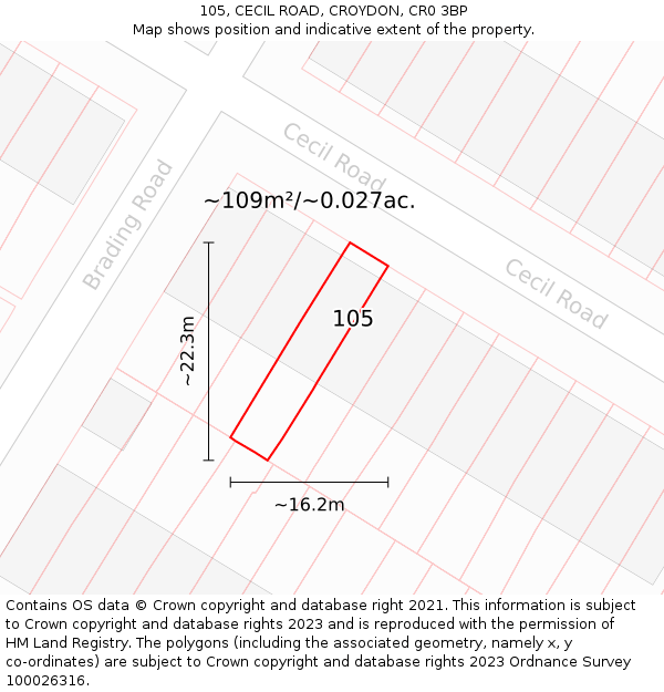 105, CECIL ROAD, CROYDON, CR0 3BP: Plot and title map