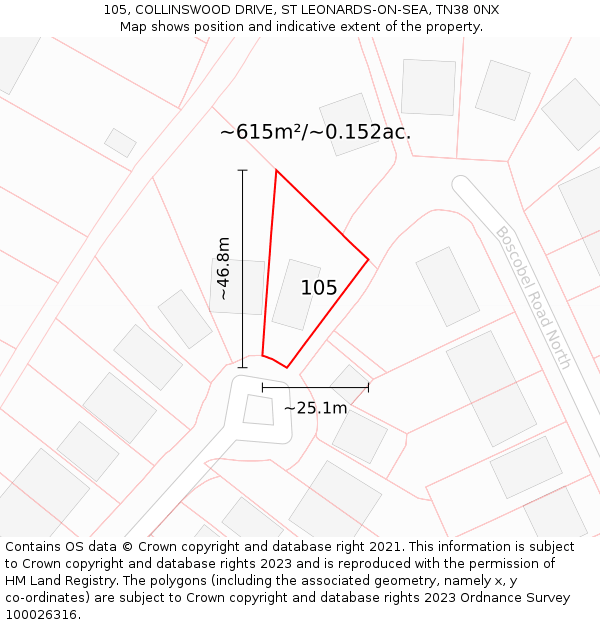 105, COLLINSWOOD DRIVE, ST LEONARDS-ON-SEA, TN38 0NX: Plot and title map