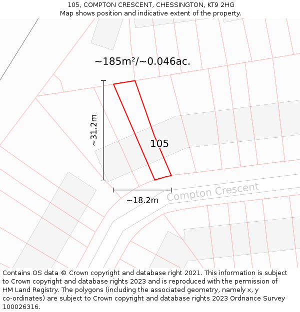 105, COMPTON CRESCENT, CHESSINGTON, KT9 2HG: Plot and title map