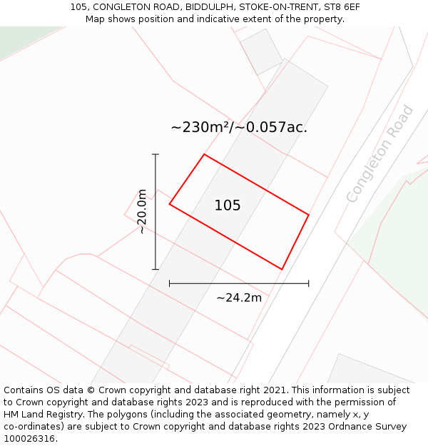 105, CONGLETON ROAD, BIDDULPH, STOKE-ON-TRENT, ST8 6EF: Plot and title map