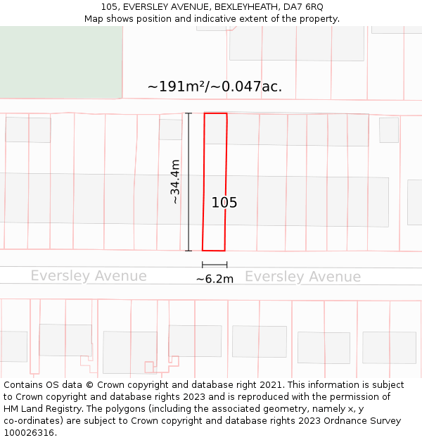 105, EVERSLEY AVENUE, BEXLEYHEATH, DA7 6RQ: Plot and title map