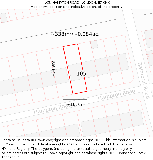 105, HAMPTON ROAD, LONDON, E7 0NX: Plot and title map
