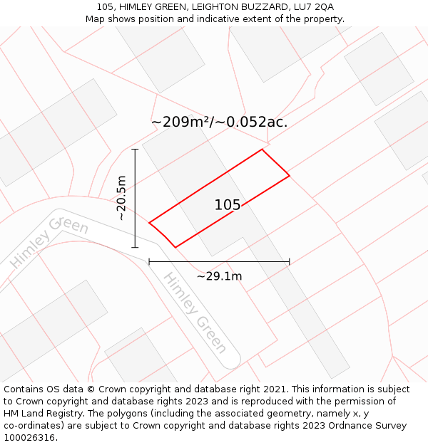 105, HIMLEY GREEN, LEIGHTON BUZZARD, LU7 2QA: Plot and title map