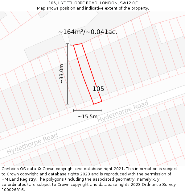 105, HYDETHORPE ROAD, LONDON, SW12 0JF: Plot and title map