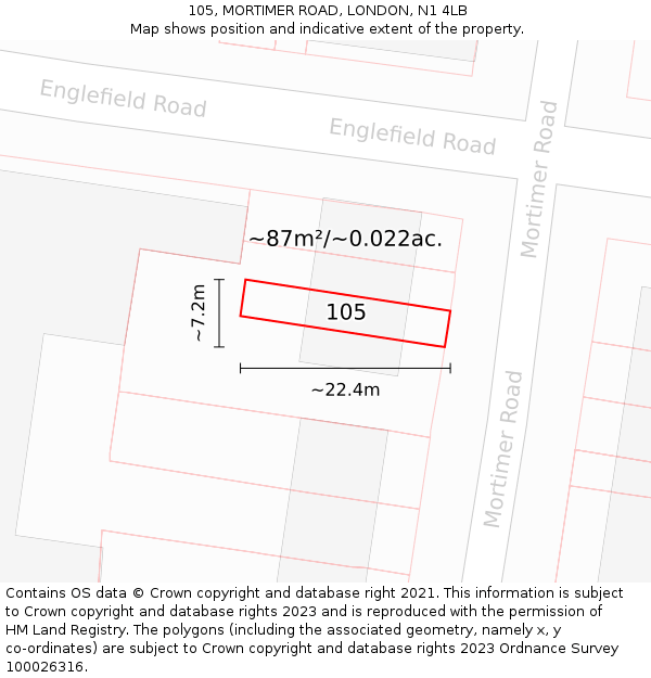 105, MORTIMER ROAD, LONDON, N1 4LB: Plot and title map