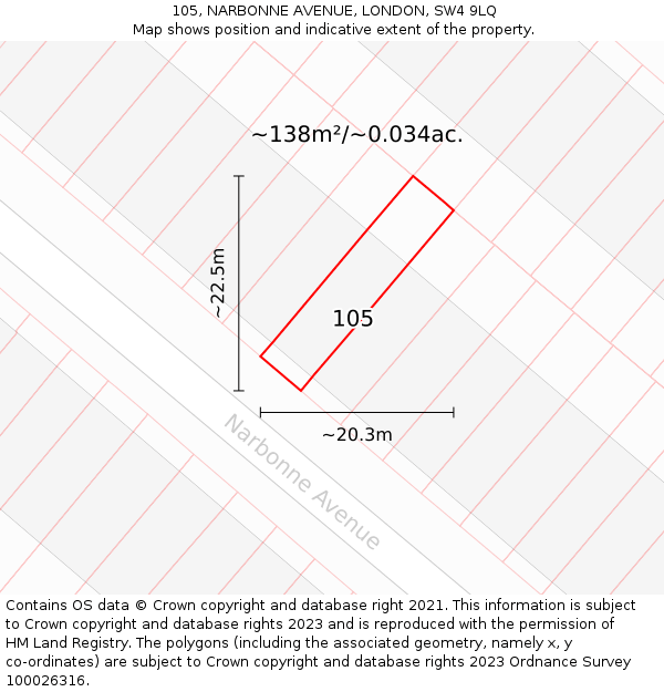 105, NARBONNE AVENUE, LONDON, SW4 9LQ: Plot and title map