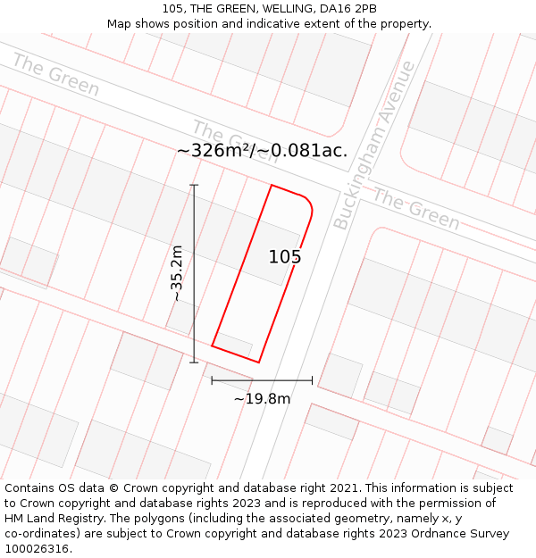 105, THE GREEN, WELLING, DA16 2PB: Plot and title map